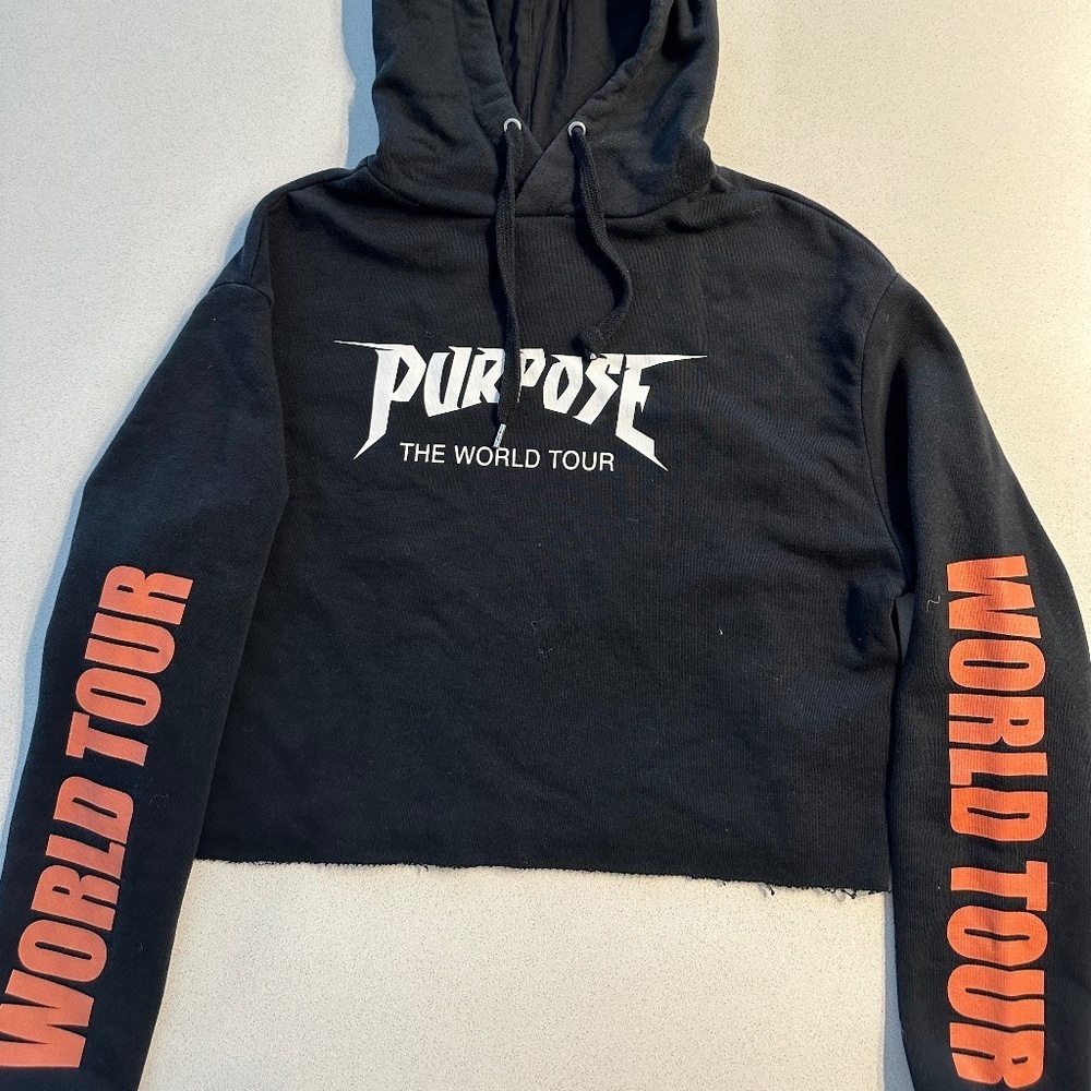 PURPOSE Justin Bieber World Tour Cropped Hoodie Black Hoodie Black Sweater XS